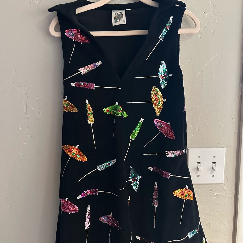 Queen of Sparkles Terry Cloth Black Sequin Umbrella Dress